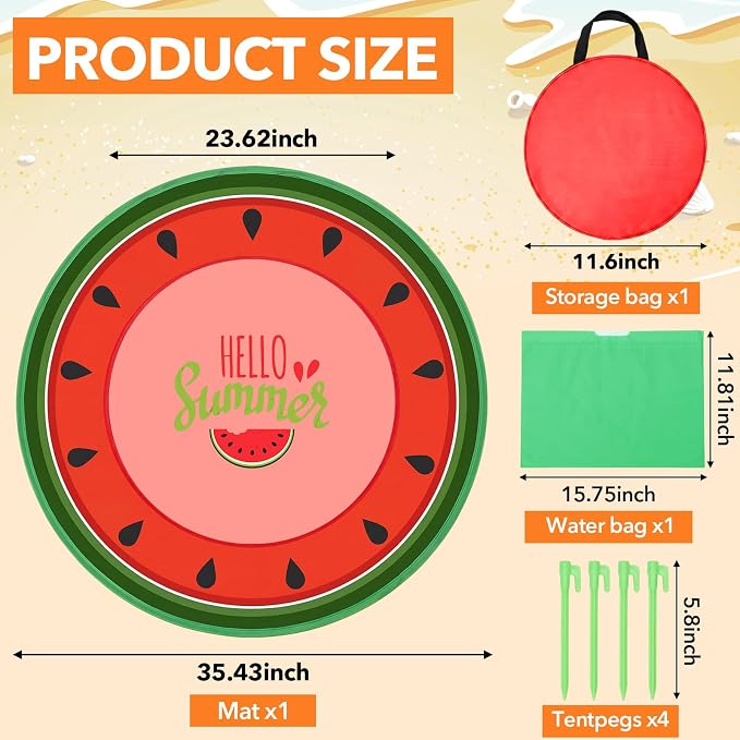 Hungdao Pop up Baby Beach Pool Portable Toddler Paddling Pool Cute Shape Beach Pit with Water Bag and Storage Bag for Infant Kids Boys and Girls Outdoor Summer Camping Traveling Vacation (Watermelon)