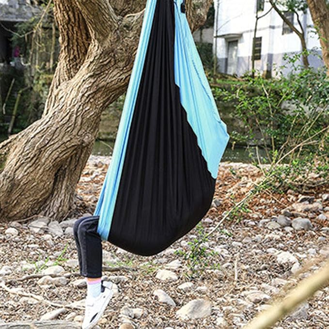 Hanging Chair Bed Dual Use Portable Hammock, Camping Hammock with Steel Buckles and Tree Straps, Sturdy Breathable 300T Polyester Outdoor Swing for Courtyard Corridor (Blue Gray)