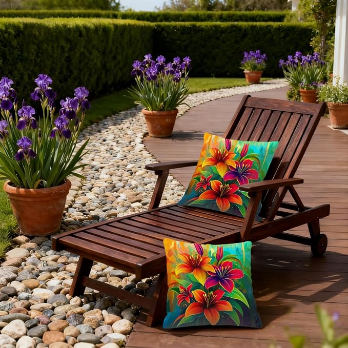 22x22 Inch Outdoor Pillow Covers Set of 2 Waterproof Throw Pillow Covers Decorative Couch Cushion Covers Neon Orange Green Flowers Square Pillowcases Protectors for Patio Garden Sofa