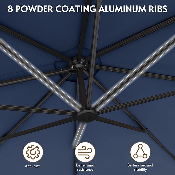 11FT Cantilever Patio Umbrella with Base Included, Large Cantilever umbrella with 360°Rotation, Heavy-Duty Offset Outdoor Umbrella for Patio,Pool,Garden and Backyard (Navy Blue)