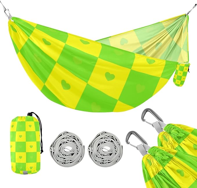 Buffalo Plaid Check Yellow Green Heart 330lb Capacity Outdoor Hammocks Rope Hammock for Indoor Outdoor Patio hamacas para Deck