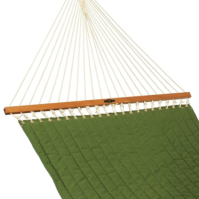 Original Pawleys Island Large Leaf Green Sunbrella Quilted Hammock – 13 ft. x 55 in., 2-Person, 450 lb Capacity, Oak Spreader Bar, Handcrafted in The USA