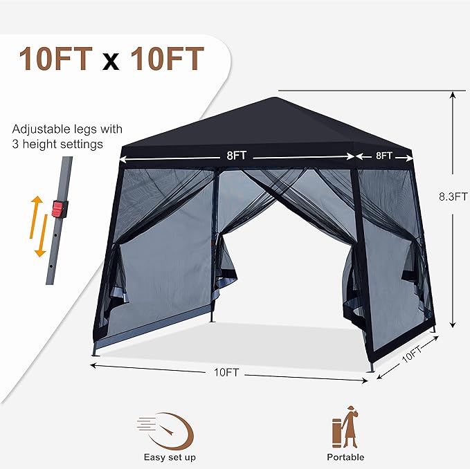 MASTERCANOPY Pop Up Gazebo Canopy with Mosquito Netting (10x10, Black)