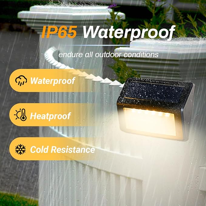 Bright Solar Fence Lights, 12 Pack Outdoor Step Lights, IP65 Waterproof, 3000K Warm-White, Dusk to Dawn Outdoor Lighting with 6 LED for Wall, Garage, Patio, Exterior, Porch
