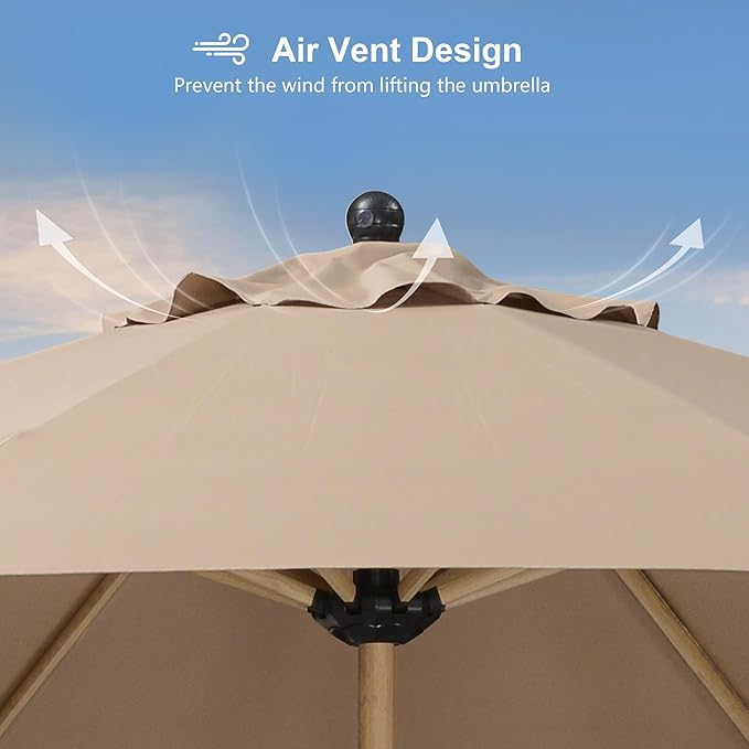 PURPLE LEAF 11 Feet Patio Umbrella with Base Round Outdoor Table Umbrella Aluminum Market Umbrella with with 8 Sturdy Ribs and Crank Outdoor Umbrellas for Lawn Garden Patio, Taupe