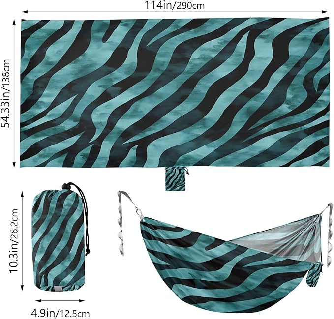 Hammocks for Outside Watercolor Zebra Print Camping Hammock Portable Hammocks with Tree Straps and Carry Bag Camping Accessories for Hiking Beach Outdoor