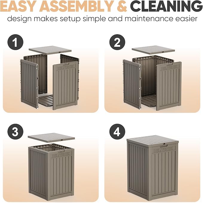 EasyUp 56 Gallon Deck Boxes Outdoor Waterproof, Resin Outside Storage Box for Patio Cushion Furniture Pool Accessories Garden Tools Indoor Outdoor Storage Bench (56 Gallon, Grey)