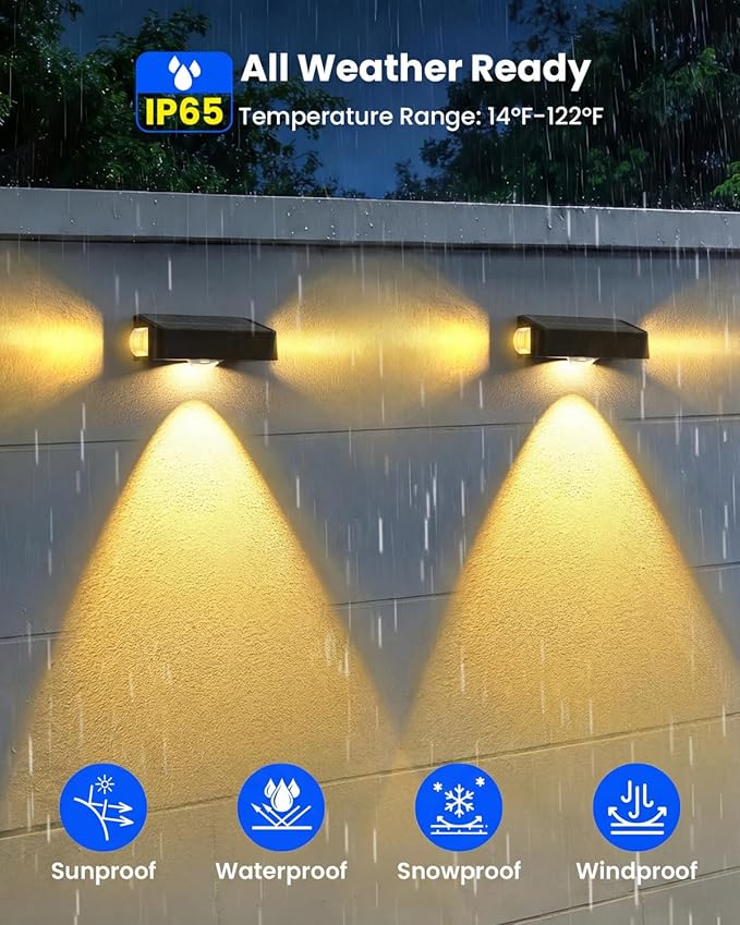BUNEE 12 Pack Waterproof Solar Fence Lights for Outdoor 12 Modes Warm & Cool White RGB LED Spot Lens 3-Sided Solar Powered Wall Lighting, Decor for Outside Patio Step Backyard Deck Railing Pool