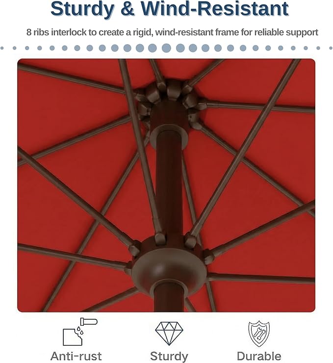 PatioKingdom 9FT Patio Outdoor Umbrella-UPF 50+ Sun Shade with Wind Vent, Push-Button Tilt & Smooth Crank Lift, Rust-Resistant Fiberglass Frame for Garden, Backyard,Yard (Red)