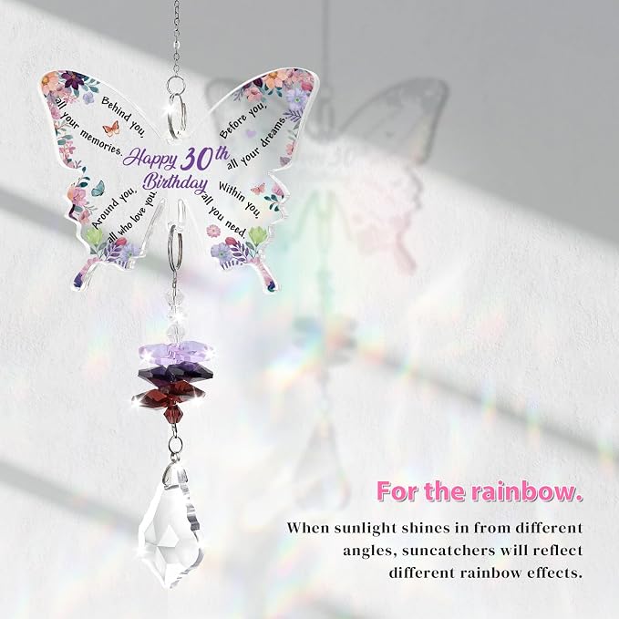 Funnli 30th Birthday Gifts for Women Her Crystal Suncatcher | 30th Birthday Decorations for Woman, 30 Year Old Bday Gift for Friends Sister Mom Grandma Window Hangings Home Decoration