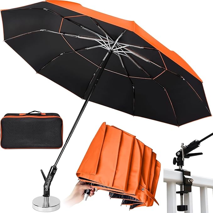 New 60" Folding Magnetic Umbrella,Designed for Outdoor Work,600lb Strong Suction Hvac Umbrella With Magnetic Base & Clamp,2-in-1 Sun & Rain Protection,180° Adjustable,Portable for HVAC(Orange)