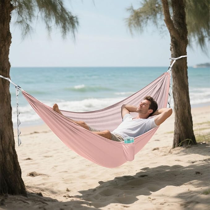 Rose Pink Solid Color Pure Plain Peach 330lb Capacity Outdoor Hammocks with Tree Straps Hanging Hammock for Outside Patio Backyard Poolside hamacas para adultos 2 Personas