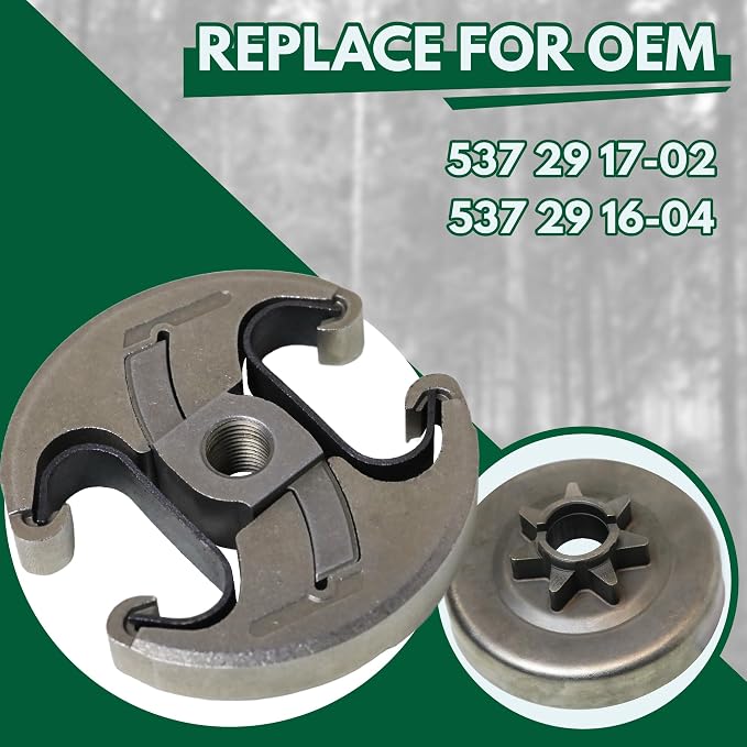 Clutch Drum Sprocket .325 7T Assembly Oil Pump Worm Gear kit for Husqvarna 455 455E 460 Rancher 461 Jonsered CS2255 Chainsaw Replacement Parts 537291702 537291604 537110503 537105504 537252901