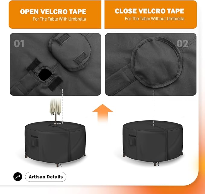 Round Patio Table Cover with Umbrella Hole - 24" Dia x 28" H (Cover Size，NOT Table Size) Heavy Duty Waterproof 600D Oxford Fabric Outdoor Lawn Patio Furniture Covers