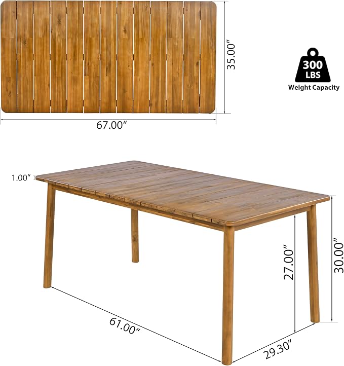 Merax 7 Piece Outdoor Patio Dining Set, Acacia Wood Patio Table and Chairs Set, 6 Outside Armchair with Beige Cushion and 1 Rectangle Table, Patio Dining Furniture for Backyard Poolside Porch, Teak