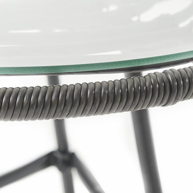 Rattan Outdoor Side Table with Tempered Glass Tabletop, Weather-Resistant Patio End Table, Stable Steel Frame for Balcony, Porch, Deck, Grey