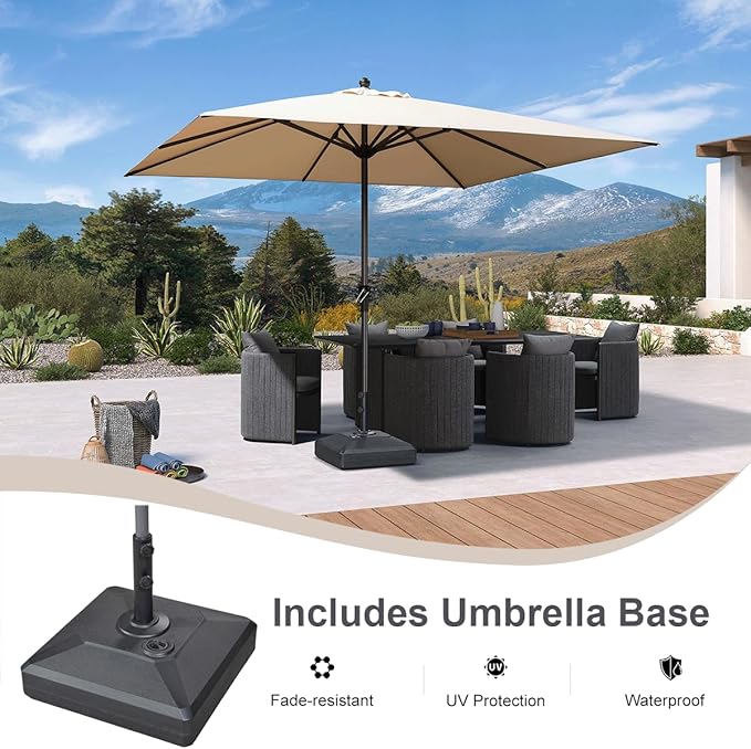 PURPLE LEAF 10' x 10' Square Patio Market Umbrella with Base Outdoor Table Umbrellas Aluminum Frame Sun Shade with 8 Sturdy Ribs for Garden Deck Lawn Pool Beige