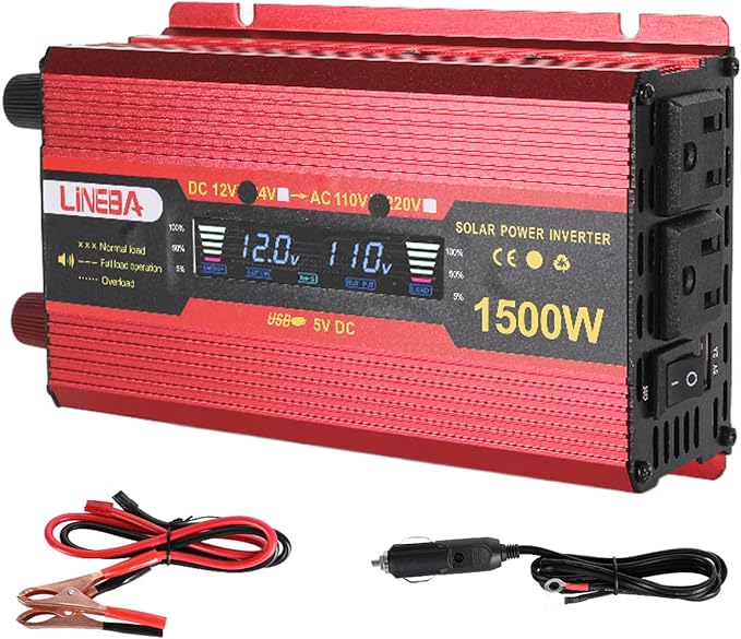 1500 Watt Power Inverter with LED Display,Dual AC Outlets,USB Port, 12V DC to 110V AC Converter Car Power Inverter for Vehicles, Car, RV, Truck, Off Grid Solar System, Outdoor Camping