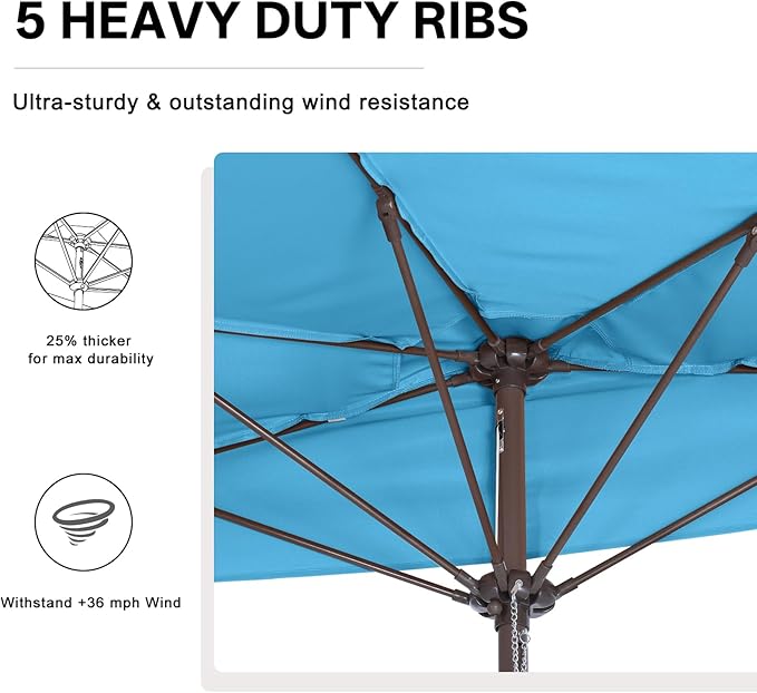 ABCCANOPY Patio Umbrella 11FT - Outdoor Half Umbrellas for Patio, Backyard, Garden, Deck (Turquoise)