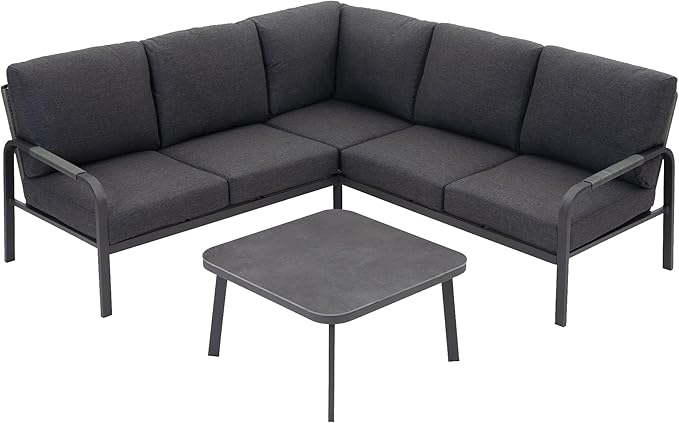 Aluminum Patio Furniture Set with Coffee Table, L-Shaped Patio Sectional Couch with Rattan Backrest for Garden, Balcony, Terrace, Gray