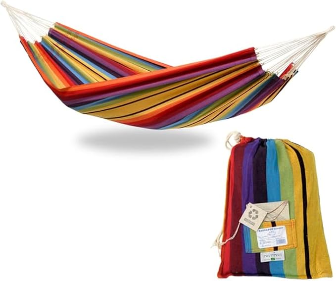 Amazonas Barbados Hammock | 2 Person Hammock | XL Indoor or Outdoor Hammock Swing | Portable Hammock for Relaxation on The Patio, Bedroom or Backyard | Handwoven w/Cloth Bag | Max 440 lbs, Rainbow