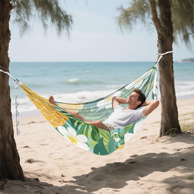 Tropical Pineapple Golden Yellow Green Palm Leaves Flower 330lb Capacity Outdoor Hammocks Hanging Hammock for Outside Camping Essentials macas mexicanas de Patio para Adulto