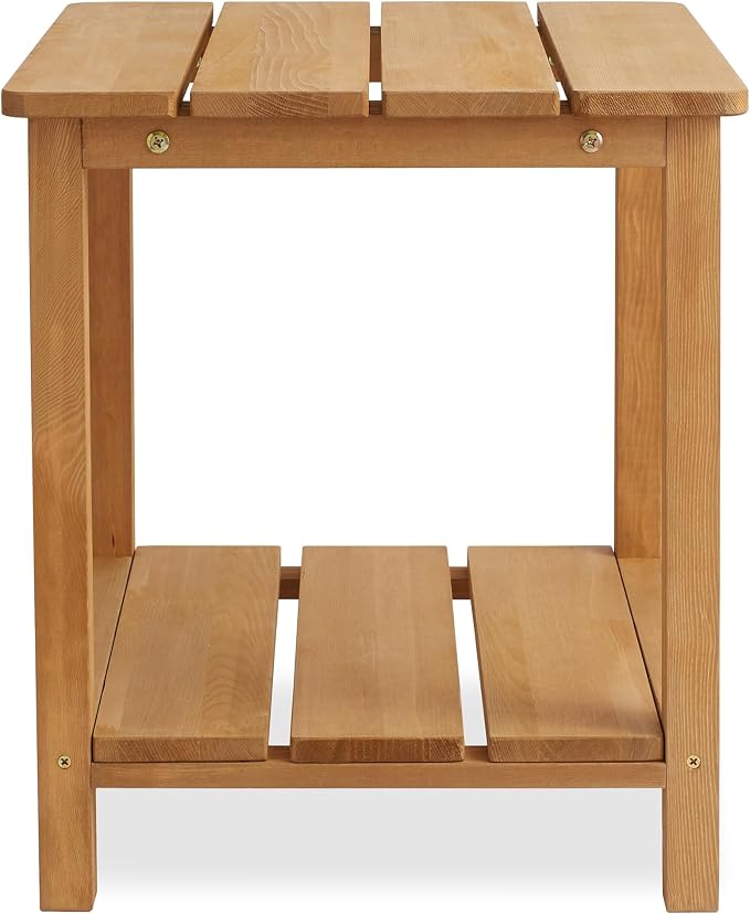 Casafield Adirondack Side Table, Cedar Wood Outdoor End Table with Shelf for Patio, Deck, Lawn and Garden - Natural