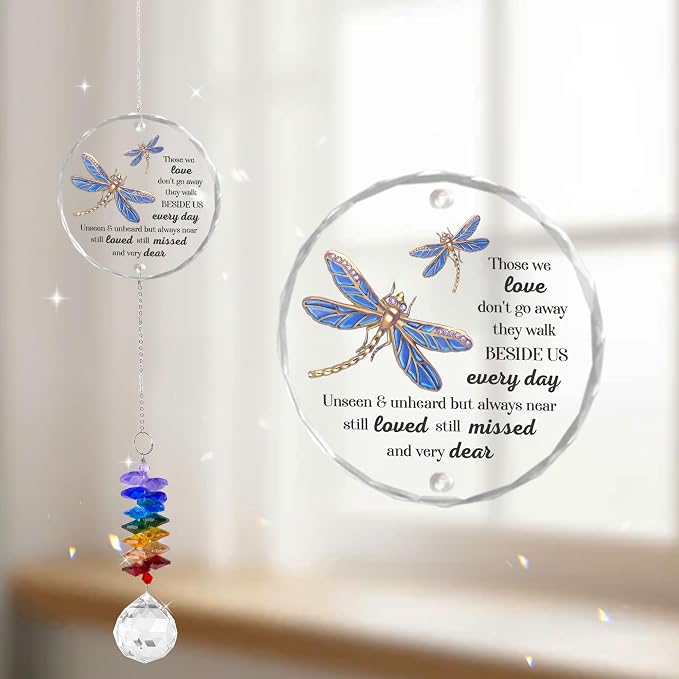 Glass Suncatcher Ornament - Those we Love Don't go Away - Sympathy Gifts for Loss of Loved One - Comfort Keepsake - Xmas Gift for Women Friend Sister - Suncatchers for Windows Hanging Decor