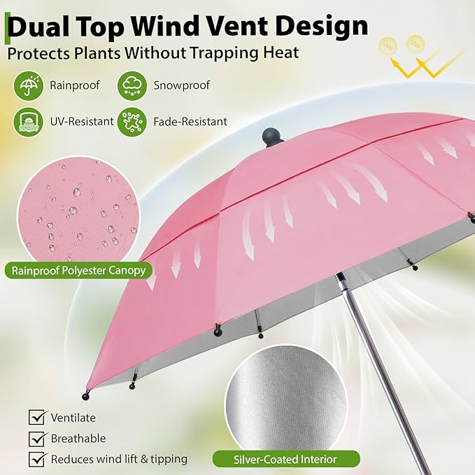 Plant Umbrellas, 5Pack 360°Adjustable Garden Umbrella for Outdoor Plants,24” Large Sun Shade for Garden Beds Potted Plants, 47.8" High Plant Shade Cover Umbrellas for Sun-Sensitive Plants