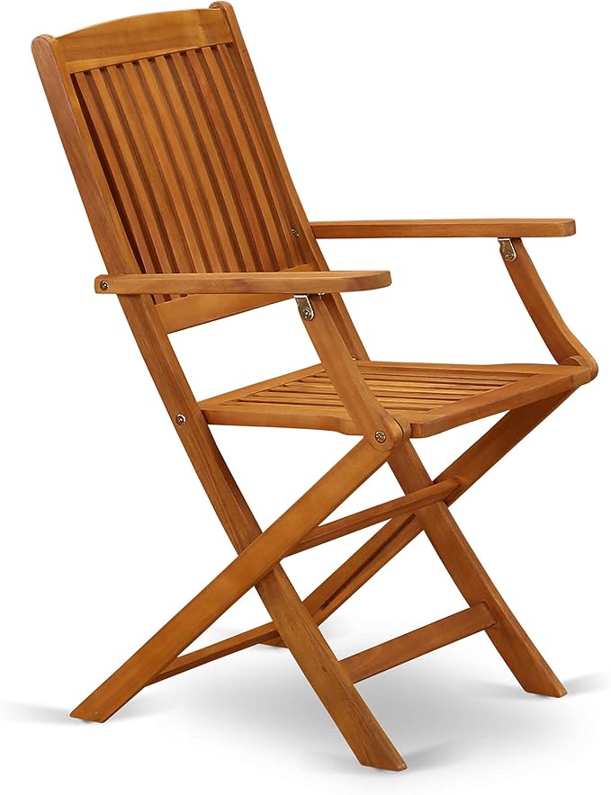East West Furniture DECM7CANA 7 Piece Patio Dining Set Consist of a Rectangle Outdoor Acacia Wood Table and 6 Folding Arm Chairs, 40x72 Inch, Natural Oil