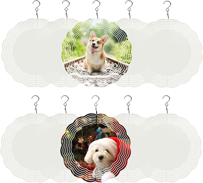 CHONOVO 10 Pack 6 Inch Sublimation Wind Spinner Blank | Double-Sided Sublimation, 3D Aluminum Metal, Easy Heat Transfer, Includes Hooks for Hanging Yard, Garden & Porch Decoration