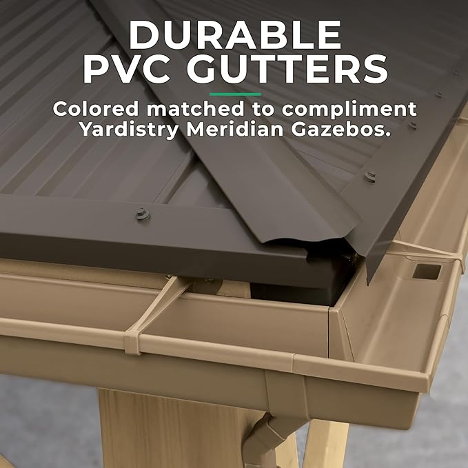 Yardistry 12 x 24 Meridian Gazebo Rain Gutters, Complete Gutter System with 4 Down Spouts for Meridian Gazebo