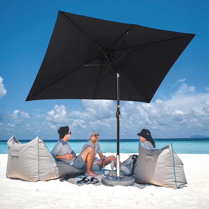 SUNVIVI OUTDOOR Patio Umbrella, Rectangular Patio Umbrella, Metal Pole Square Outdoor Umbrella with Crank and Push Button Tilt, Large Outdoor Umbrella with Polyester Canopy