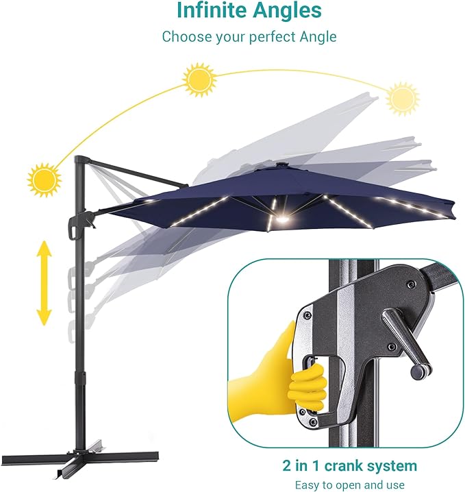 FLAME&SHADE 11 ft Cantilever Offset Patio Umbrella, Large Heavy Duty Outdoor Patio Umbrella Aluminum 360° Rotation Round Outdoor Umbrella for Deck,Pool,Backyard
