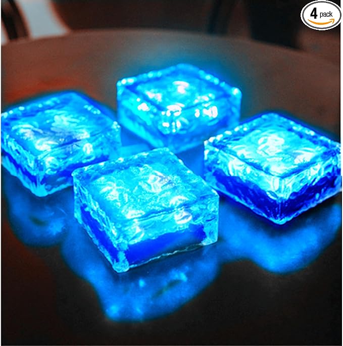 Outdoor 4 Pack Ice Cube Bricks Rocks Lights Solar Powered LED In Ground Pathways Patio Yard Garden Glow Lights Decor