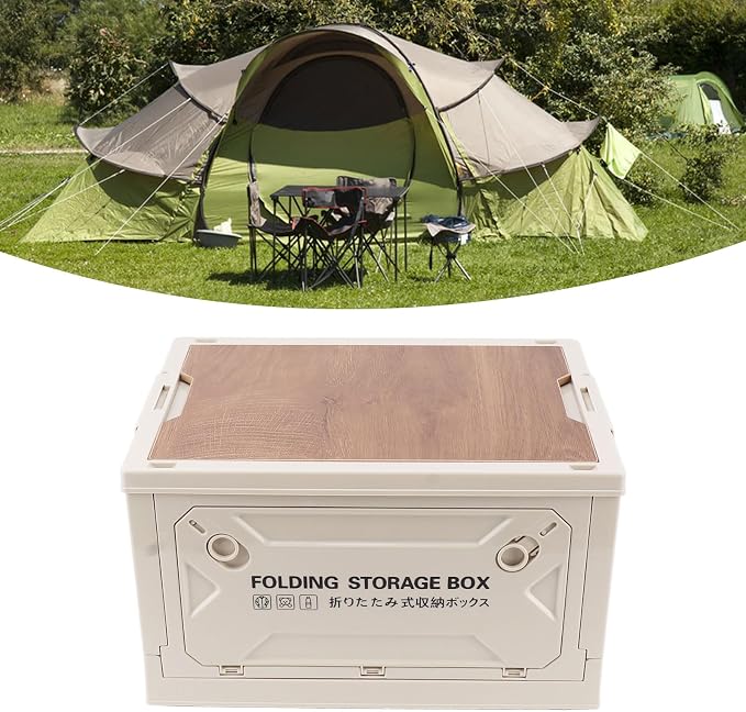Tissting 30L 41cm/16.14in Collapsible Camping Storage Box with Wheels - 5-Side Opening Foldable Design for Outdoor Car Storage and Organization (White)