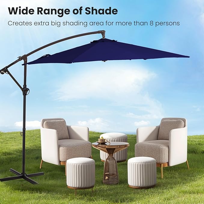 10FT Patio Umbrella, Outdoor Offset Cantilever Umbrella with Sturdy 8 Ribs, Easy Tilt Adjustment for Backyard Pool Garden,Navy Blue