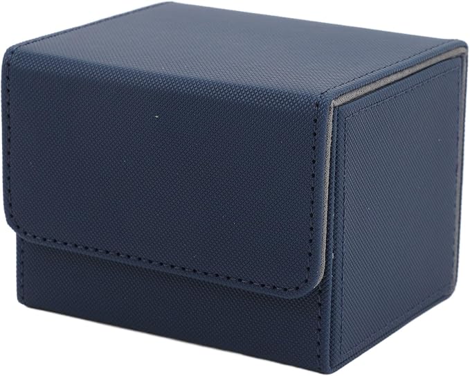 PU Leather Card Deck Box with Magnetic Flap Lid, Large Capacity Card Storage Box/Cover for Tarot Cards and Game Cards, Protective Deck Holds 100, Black (Blue)