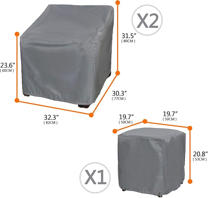 Patio Furniture Covers,Outdoor Furniture Cover Waterproof,Patio Furniture Set Covers for 3 Piece Outdoor Bistro,Patio Sofa Covers Set for 2 Chairs and Coffee Table,Grey