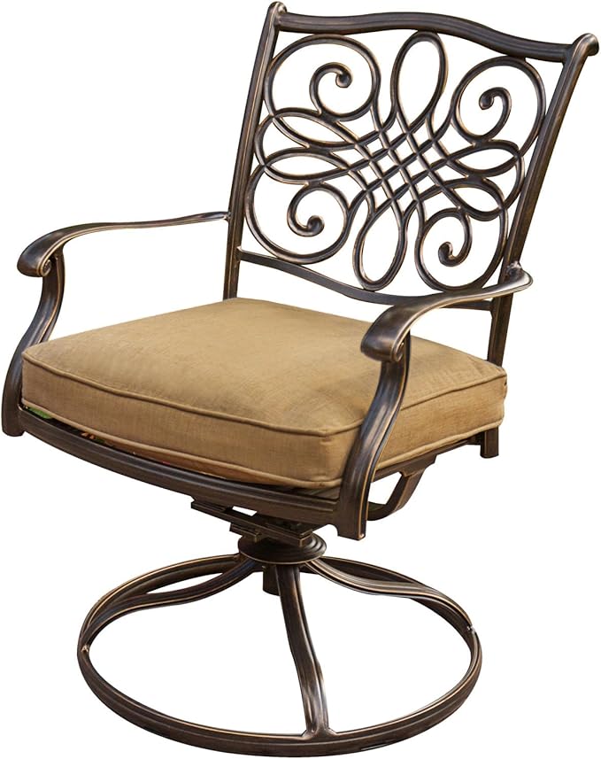 Hanover Traditions 7-Piece Patio Dining Set with 6 Swivel Rocker Chairs, Tan Cushions and Large 38"x72" Dining Table, Outdoor Dining Set for 6, Premium Weather Resistant Patio Furniture