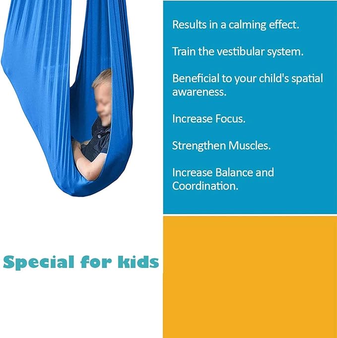 Kids Sensory Swing Hammock Therapy Cuddle Swings for Child Therapy Autism ADHD ADD Elastic Parcel Steady Seat Swing Up to 200kg (Color : Blue, Size : 150 x 280 cm)
