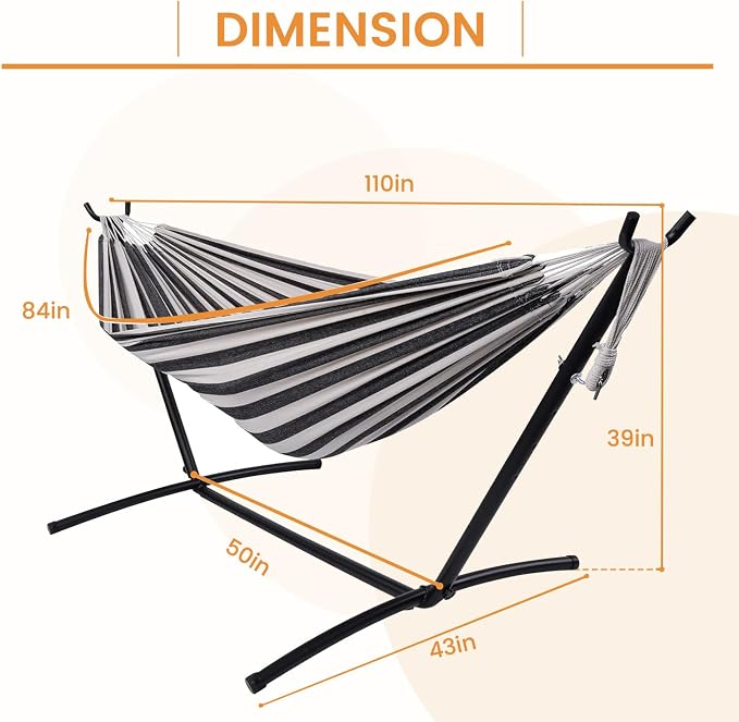 Lazy Daze Portable Hammock with Stand, Free Standing Hammocks for Indoor Outdoor Patio Yard, Has a Carrying Bag and Pillow, 9ft Hamacas Heavy Duty 2 Person Amaca 450 lbs Capacity(Black White)