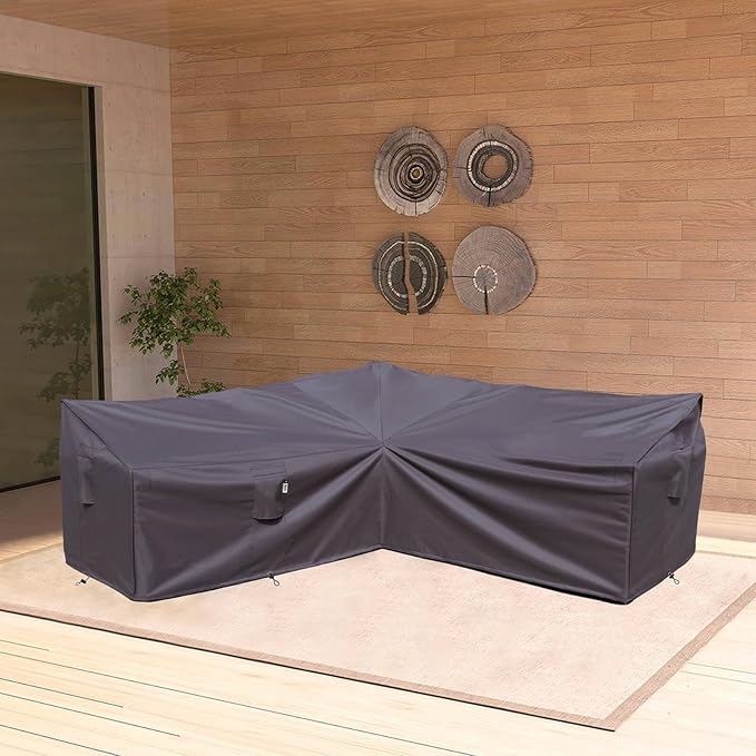 Heavy Duty Outdoor Sectional Cover, 85"x85" 5-Seater Waterproof 600D Patio Furniture Covers, Lawn Patio Couch Protector(Storm Grey,V-Shaped 85"x85")