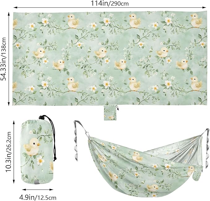 Camping Hammock Outdoor Hammocks for Outside Chick Watercolour Green Beach Trees Portable Lightweight with Pockets Tree Straps Indoor