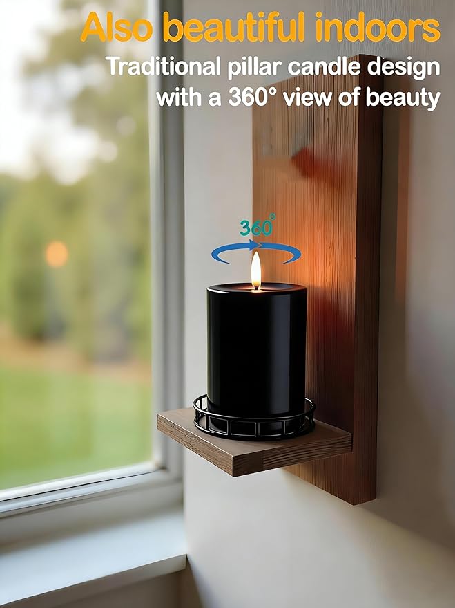 Gmnee 3"x4" Outdoor Waterproof Flameless Candles with Remote and Timers, LED Candles, Battery Operated Candles, Electric Fake Pillar Candles for Patio, Porch, and Lanterns Decor (Black, Plastic)