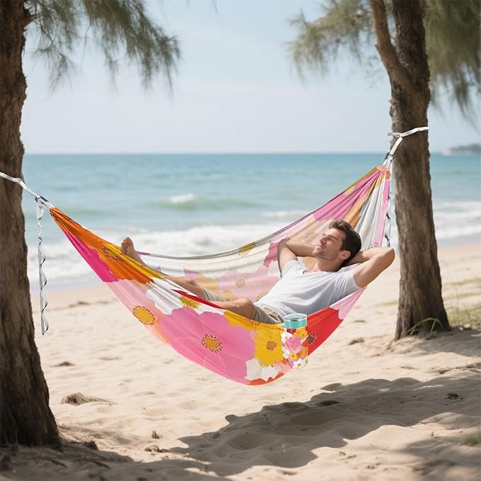 Beauty Spring Flowers Peach Blossom Outdoor Hammocks with Tree Straps Cloth Hammock for Indoor Outdoor Patio