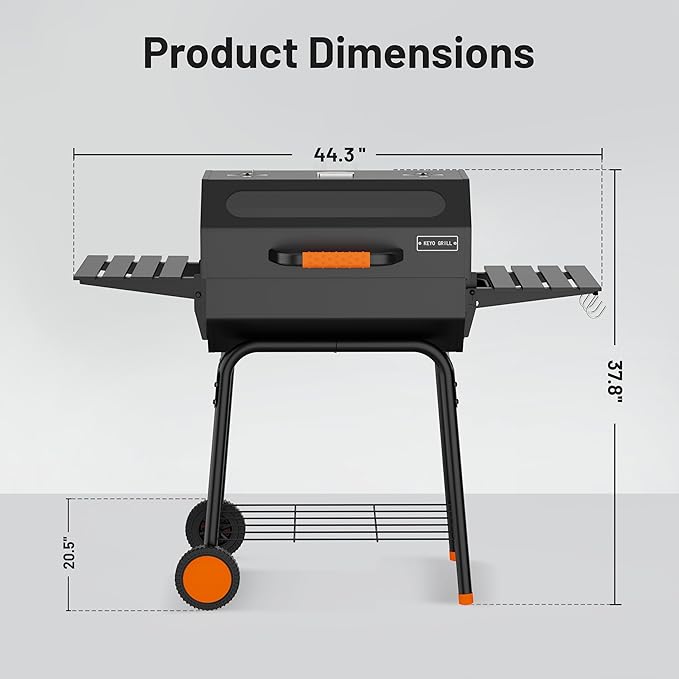 KEYO GRILL 23-Inch Movable Charcoal Grill, High Temperature Resistant Glass Barrel Charcoal Grills with Adjustable Vents, Warming Rack Outdoor BBQ Grills for Backyard, Patio and Parties, Black