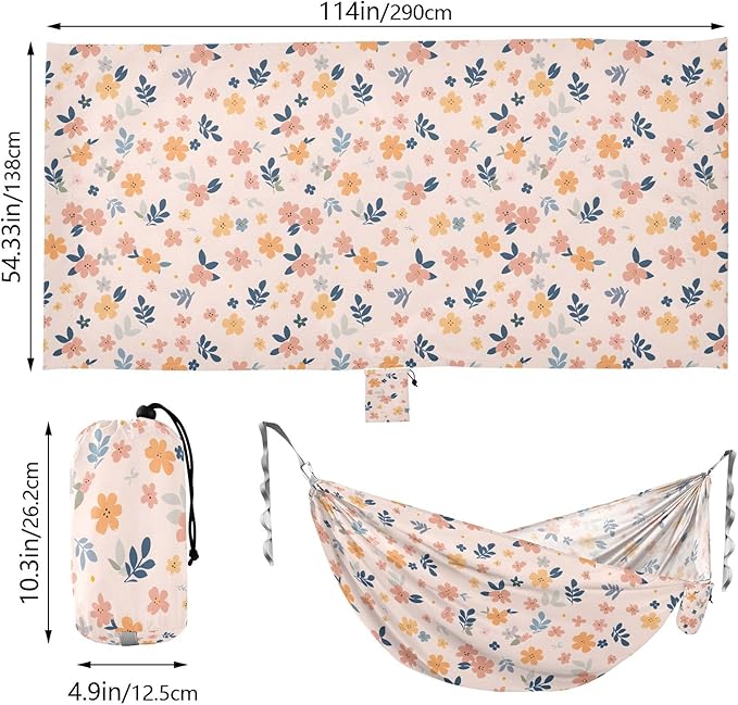 Camping Hammock Outdoor Hammocks for Outside Pink Small Flowers Beach Trees Portable Lightweight with Pockets Tree Straps Indoor