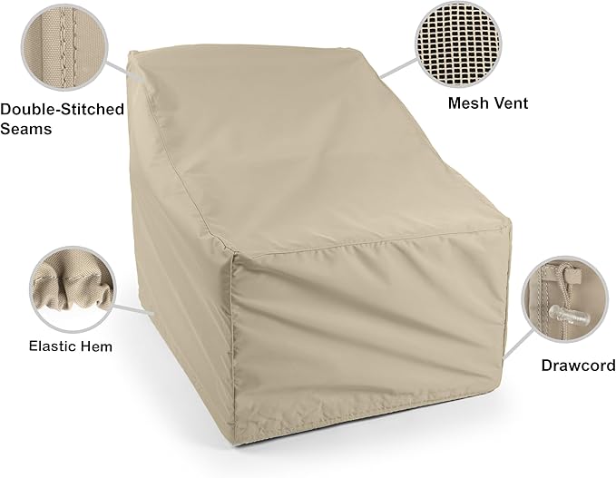 Covermates Elite Outdoor Sectional Armless Chair Cover – Water-Resistant 300D Polyester Patio & Garden Chair Protection with Drawcord Hem, Buckle Straps & Mesh Vents, 34W x 38D x 35H, Khaki