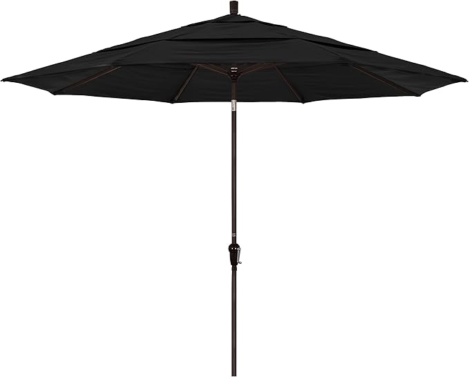 California Umbrella 11' Round Aluminum Market Umbrella, Crank Lift, Auto Tilt, Bronze Pole, Pacifica Black